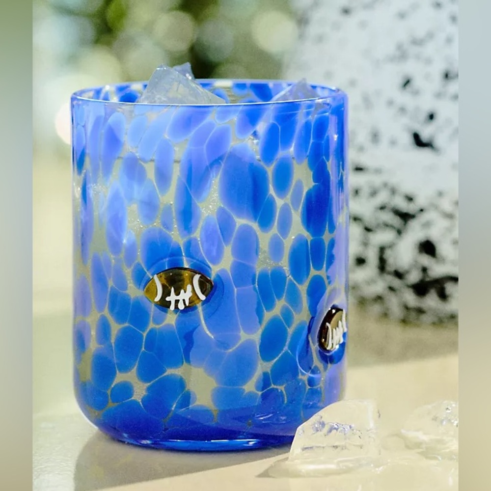Anthropologie Blue Football Confetti Icon Juice Glass